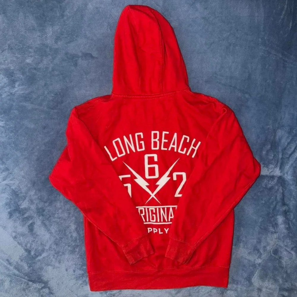 Long Beach supply & co Red hoodie with white logo Size L